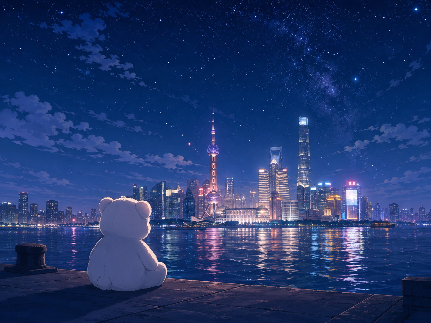 Oso de Anime Soñador junto al Agua