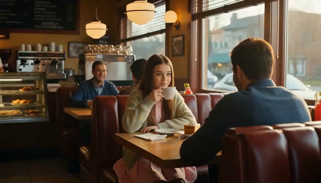 Cinematic 90s Café Time-Freeze Sequence