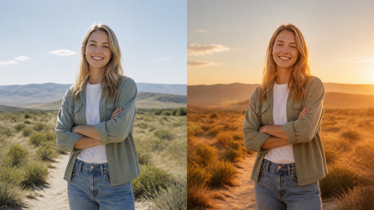 AI Cinematic Relighting: Warm the Scene with Golden Hour