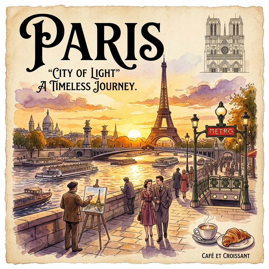 Vintage Watercolor Travel Poster
