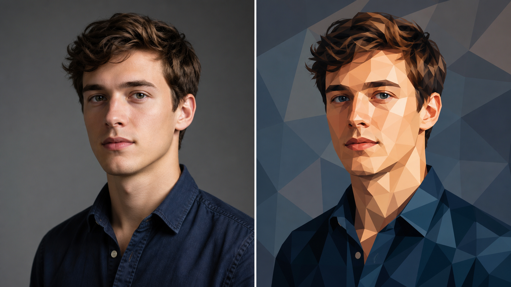 AI Geometric Face Effect Generator for Faceted Color