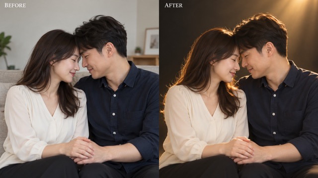 Romantic Couple Spotlight: A Warm Beam That Frames Both Faces