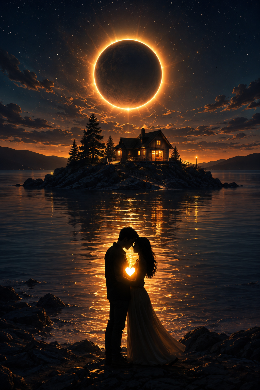 Silueta Romántica en Eclipse Solar