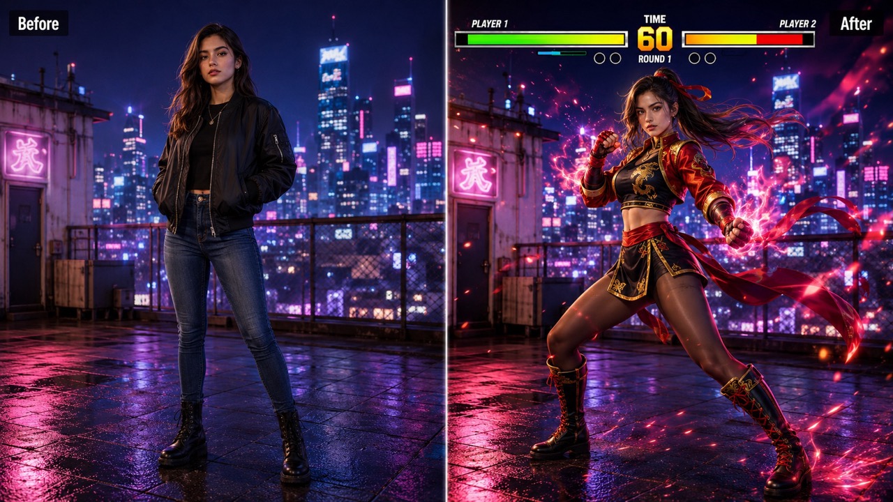 AI Street Fighter Effect: Turn Photos into Fighting Game Heroes