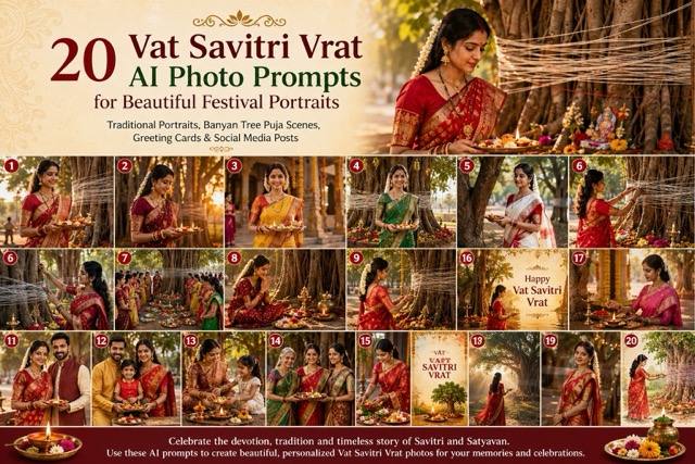 20 Vat Savitri Vrat AI Photo Prompts for Beautiful Festival Portraits