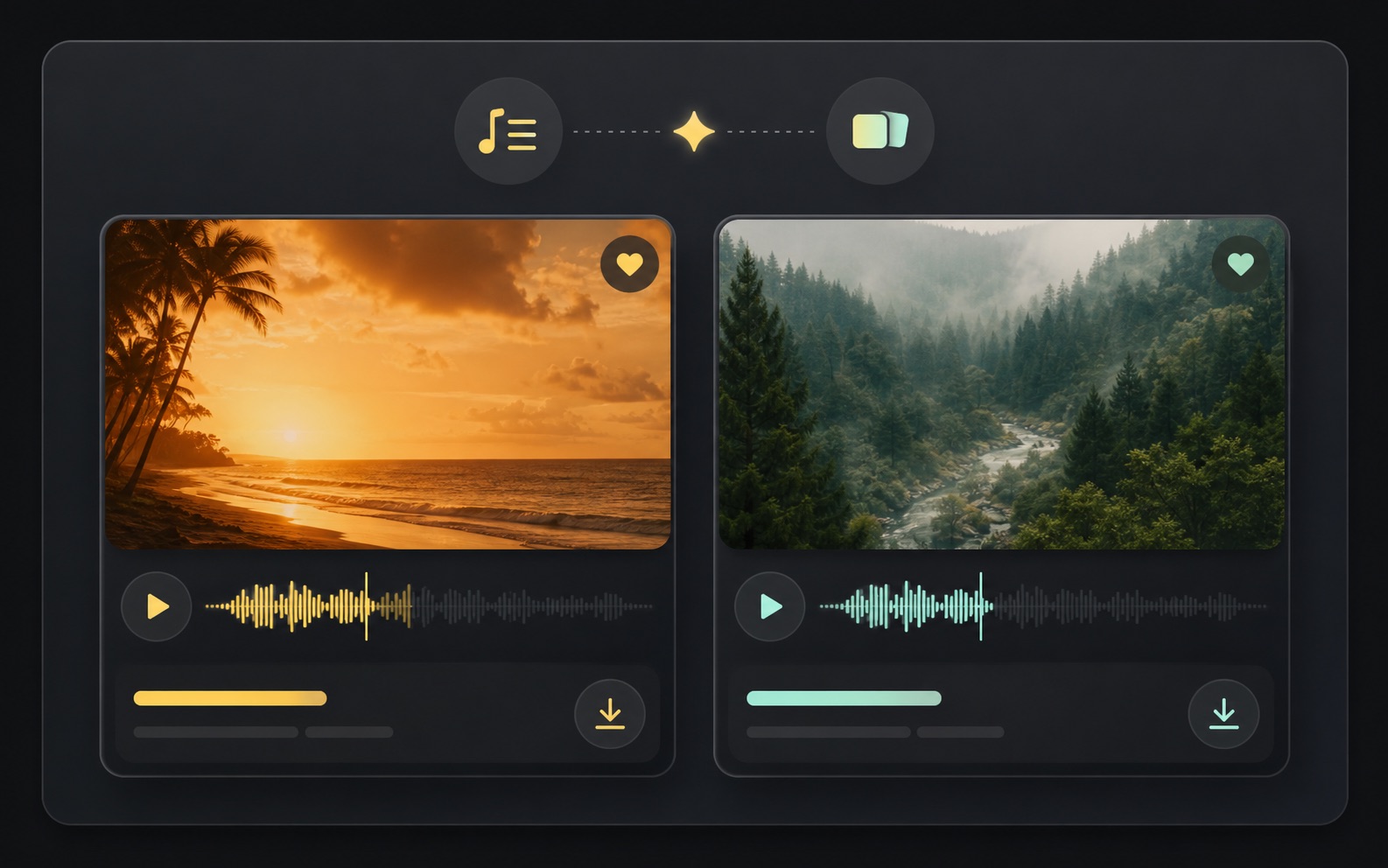 Zwei Tracks aus einer KI-Musikgenerator Anfrage